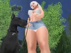 Lovely babe having dog sex in the garden with black dog